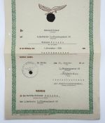 Großes Urkunden-Konvolut Wilhelm Fricke – Luftwaffe / F.A.S. Rerik / Flak / Ostmedaille