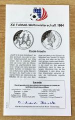 Cook - Inseln 5 Dollars 1991 Angriff Fußball PP Silbermünze Zertifikat