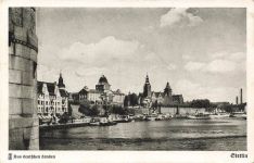 Blick von der Baumbrücke auf Hakenterrasse Stettin Ostpreussen Postkarte AK 1938
