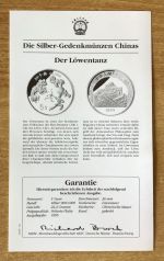 China 5 Yuan 1995 Der Löwentanz Silber PP mit Zertifikat
