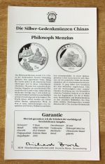 China 5 Yuan 1995 Philosoph Menzius Silber PP mit Zertifikat