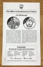 China 5 Yuan 1990 Li Zicheng Silber PP mit Zertifikat