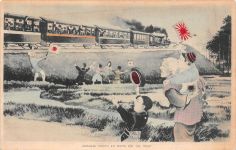 Japanische Soldaten Truppen Zugfahrt an der Front Japan Postkarte