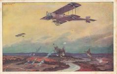 Militärdoppeldecker auf Erkundungsflug an der Marne Postkarte AK