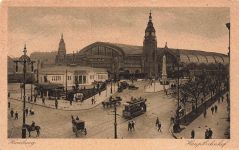 Hauptbahnhof mit Straßenbahn in Hamburg Postkarte AK 1929
