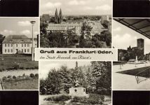 Gruss aus Frankfurt(Oder mit Denkmal und Kirche Brandenburg Postkarte AK