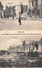 Kalisch Russisch - Polen Bahnhof, Marktplatz nach der Zerstörung 1914