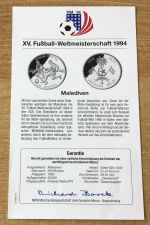 Malediven 250 Rufiyaa 1993 Zweikampf Fußball PP Silbermünze Zertifikat