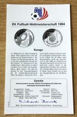 Kongo 500 Francs 1992 Torwart Freiheit-Statue Fußball PP Silbermünze Zertifikat