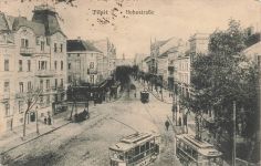 Hohestraße mit Straßenbahn in Tilsit Ostpreussen Postkarte AK 1919