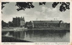 AK Münster Aasee mit Gauhaus und Baugewerkschule 1939 NRW gelaufen