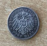 Kaiserreich 5 Mark Wilhelm II König von Württenberg 1901 F Silber