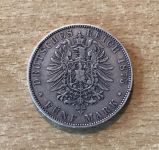 5 Mark Albert König von Sachsen 1875 E Silbermünze