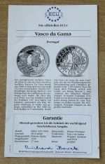 Portugal 25 ECU 1995 Vasco da Gama PP Silber , Zertifikat