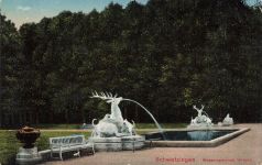AK Schwetzingen Wasserspeiende Hirsche Baden-Württemberg 1916 gelaufen Postkarte