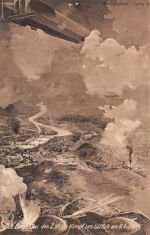 Das Eingreifen des Zeppelin VI im Kampf um Lüttich Patriotika Postkarte AK