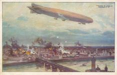 Luftschiff Schütte-Lanz Warschau bombardierend, Zeppelin, Postkarte AK