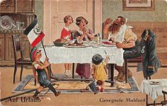 Künstlerkarte Arthur Thiele Kinder Flagge Mahlzeit " Auf Urlaub "