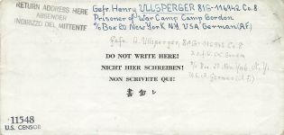 POW Kriegsgefangenschaft Brief Post USA 2wk Camp-Camp Gordon WH Prisoner War