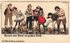 AK 1.WK Freund und Feind am großen Teich 1918 gelaufen Patriotika Postkarte