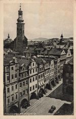 AK Hirschberg Kirche Drogerie Schlesien Riesengebirge 1943 gelaufen Postkarte