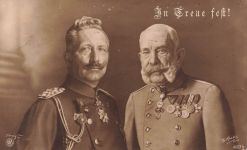 AK 1.WK Wilhelm II Franz Joseph Portrait 1915 gelaufen Patriotika Postkarte