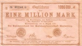 1 Million Mark Notgeld Banknote Amtshauptmannschaft Marienberg 11.August 1923