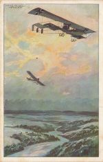 Militärdoppeldecker auf Erkundungsfahrt über dem Argonnerwald Postkarte AK