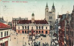 AK Magdeburg Markt Rathaus Strassenbahn Sachsen-Anhalt 1909 gelaufen Postkarte