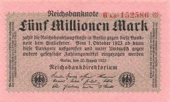 Reichsbanknote 5 Millionen Mark 20.8.1923 DEU-117b Kassenfrisch/UNC