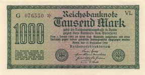 Reichsbanknote 1000 Mark 1922 DEU-84c, Kassenfrisch / UNC