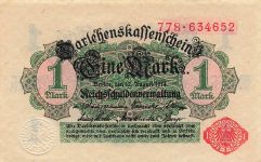 1 Mark Darlehnskassenschein 12.8.1914 DEU-57b Siegel rot Kassenfrisch/UNC