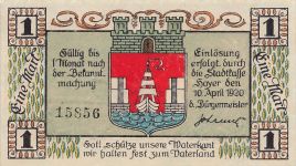 1 Mark Notgeld HOYER Stadt DNS Hojer Dänemark