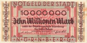 10 Millionen Mark Notgeld NÜRNBERG 31.8.1923