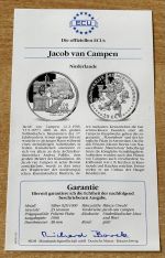 25 ECU 1996 Jacob van Campen Niederlande PP Silber mit Zertifikat