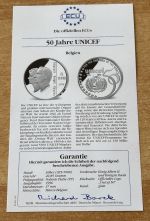5 ECU 1996 Belgien 50 Jahre UNICEF PP Silber mit Zertifikat