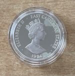 10 Dollar 1994 Karibik Skyline Manhattan Fussball PP Silber mit Zertifikat