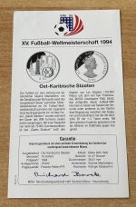 10 Dollar 1994 Karibik Skyline Manhattan Fussball PP Silber mit Zertifikat