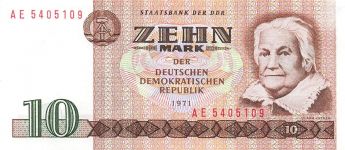 DDR Banknote, 10 Mark 1971 Clara Zetkin 359c KASSENFRISCH / UNC