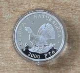 2000 Pesatas 1995 Spanien Auerhahn Silber PP Zertifikat Tierwelt
