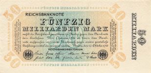 50 Milliarden Mark 10.10.1923 Reichsbanknote Banknote DEU-140d