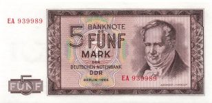 DDR Banknote 5 Mark 1964 Alexander v. Humboldt Ro: 354a Kassenfrisch / UNC