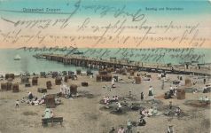 AK Zoppot Seesteg Strandleben Menschen Pommern 1909 gelaufen Postkarte
