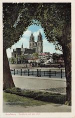 AK Magdeburg Dom Elbe Lok Sachsen-Anhalt ungelaufen Postkarte