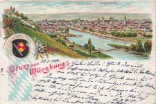 AK Würzburg General Ansicht Bayern 1900 gelaufen Postkarte Litho