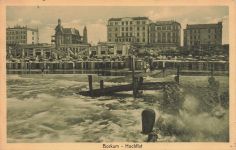 AK Borkum Hochflut Strand Steg Niedersachsen 1912 gelaufen Postkarte