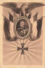 AK 1.WK Portrait Wilhelm II. EK2 Adler 1916 gelaufen Patriotika Postkarte