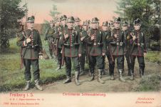 AK 1.WK Sächsische Jäger Nr. 12 Einrückende Schiessabteilung Freiberg Postkarte