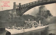 AK 1.WK S.M. Dockschiff Vulkan Kaiser Wilhelm Kanal 1911 gelaufen Patriotika