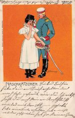 AK 1.WK Naschkätzchen Frau Soldat Portrait 1904 gelaufen Patriotika Postkarte